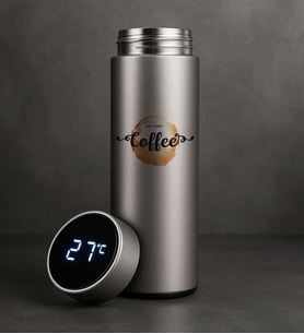 BK Gift Coffee Tasarımlı Filtreli Dijital Göstergeli Gümüş Çelik Termos-2, Arkadaşa Hediye, Sevgiliye Hediye, Yeni İş Hediyesi (Beyaz)