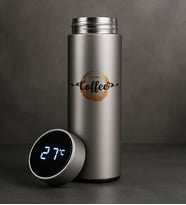 BK Gift Coffee Tasarımlı Filtreli Dijital Göstergeli Gümüş Çelik Termos-2, Arkadaşa Hediye, Sevgiliye Hediye, Yeni İş Hediyesi (Beyaz)
