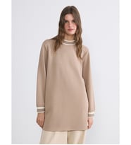LCW EVERYDAY Kahverengi Dik Yaka Soft Touch Kadın Sweatshirt Tunik