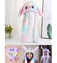 Işıklı Oynar Kulaklı Peluş Kawaii Figürlü Şapka Rainbow Rengarenk
