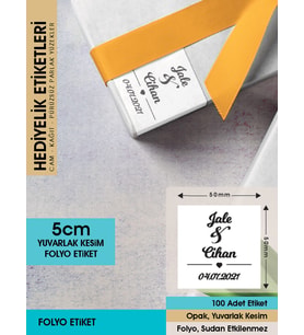 Kalp Figürlü Etiket, Cemiyet için Ürünlerinize Özel 5 Cm - 96 adet Letbil Folyo Sticker
