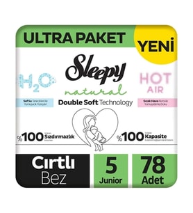 Sleepy Natural Double Soft Bebek Bezi Ultra Paket 5 Beden 78 Adet