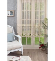 Dantelli Ponpon Detaylı Tül Perde (Natural)