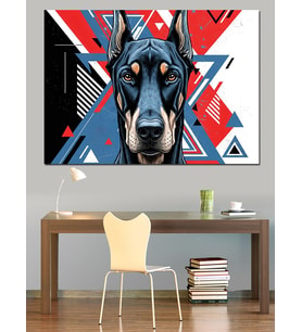 Geometrik Desenli Modern Köpek Portresi Dekoratif Kanvas - Mdf Ahşap Tablo
