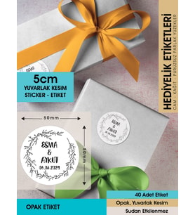 Çelenk Çiçek Motifli Etiket Modeli Ürünlerinize Özel 5 Cm - 40 Adet Opak Sticker