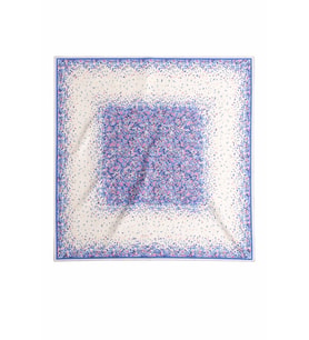 Mavi Çerçeveli Çiçek Desenli 55x55 Fular – Mini Boyun Fuları  Şık Kadın Aksesuarı