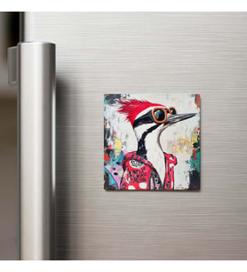 Woodpecker - Ağaçkakan - Güneş Gözlüklü Style - Buzdolap Magneti - 9x9 Cm