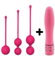 Carmine 3 Farklı Ağırlıkta Vajinal Anal Kegel Toplar ve Mini Vibratör (Pembe)