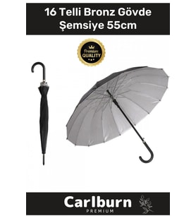 Özel Üretim Otomatik Mekanizma Baston Tip Rüzgar Korumalı Fiber 16 Telli Bronz Gövde Şemsiye 55cm
