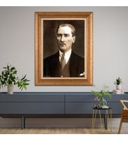 Altın Paspartulu Atatürk  Çerçeveli Tablo C1080 (Gold)