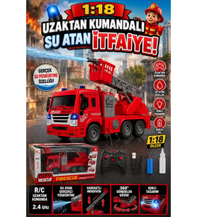 Uzaktan Kumandalı Su Atan Şarjlı İtfaiye Arabası Işıklı Hareketli Merdiven 1:18