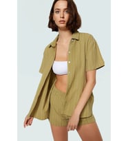 Kısa Kollu Oversize Keten Karışımlı Şort Takım Plaj ve Günlük Kullanım İçin
