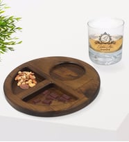 BK Gift Kişiye Özel İsimli Viski Bardağı ve Doğal Masif Ahşap Ceviz Yuvarlak Sunum Tabağı Çerezlik Hediye Seti-11
