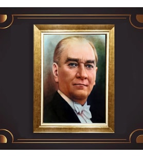 Altın Varaklı Çerçeveli Paspartulu Atatürk Tablo z5169 (Gold)