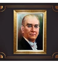 Altın Varaklı Çerçeveli Paspartulu Atatürk Tablo z5169 (Gold)