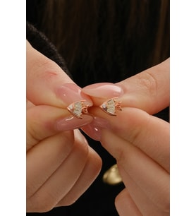 Gümüş rose baget kesim zirkon taşlı balık modeli küpe SGTL12826ROSE