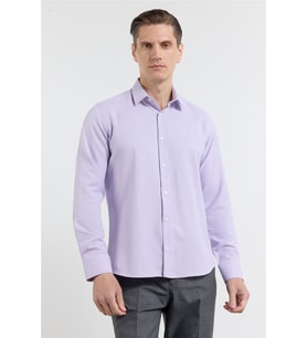 Lila Sert Yaka Uzun Kol Cepsiz Slim Fit Pamuklu Gömlek 1004255284