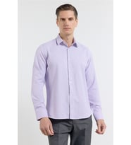 Lila Sert Yaka Uzun Kol Cepsiz Slim Fit Pamuklu Gömlek 1004255284