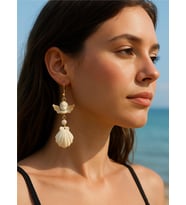 Gold Angel Seashell Beyaz Melek Figürlü Sallantılı Küpe