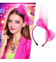80’ler 90’lar Neon Pembe Dantel Taç Fiyonklu