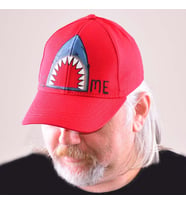 Erkek Kep Şapka - El Boyaması - Kırmızı - Hug Me Shark Desenli