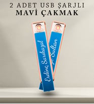 Kişiye Özel 2'li Elektronik Alevsiz Renk USB Şarjlı Çakmak (Mavi)