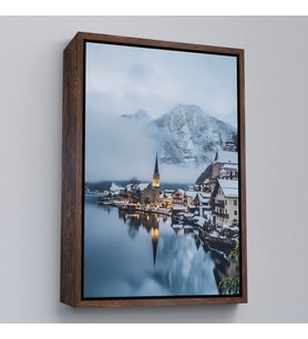 Çerçeveli Hallstatt Avusturya Manzarası Duvar Tablosu (Altın)