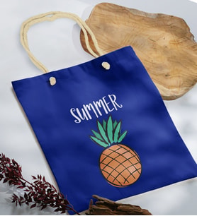 BK Gift Yaz Temalı Saks Mavi Halat Saplı Kumaş Plaj Çantası -4, Baskılı Omuz Çantası, Alışveriş Çantası, Arkadaşa Hediye, Sevgiliye Hediye