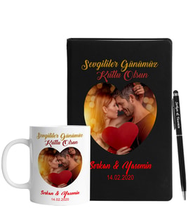 Sevgililer Gününe Özel Siyah Defter Kalem & Kupa Hediye Seti 23