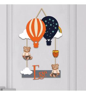 Isme Özel Bebek Odası Ahşap Kapı Süsü Balon (TURUNCU)