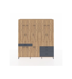 Hyperion Dolap 8 Raflı 4 Çekmeceli 3 Askılı 220x44x243 Çam-Çam/Antrasit