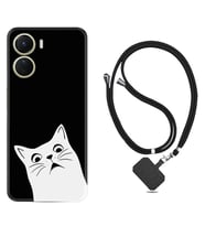 Vivo Y16 Kılıf Resimli Boyun Askılı İpli Desenli Silikon Series Şaşkın Kedi 1900