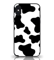 PrintiFy Apple iPhone X Kamera Korumalı İnek Desenli Cam Kapak Siyah