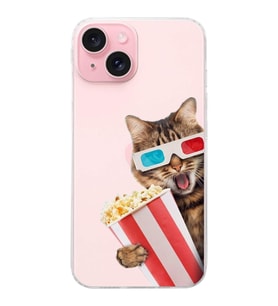 PrintiFy Apple  iPhone 15 Plus ile Uyumlu 1mm Slim Fit Kedi 1 050b Baskılı Şeffaf  Kılıf
