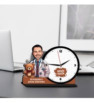 Erkek Çocuk Doktoruna Hediye Karikatürlü MDF Masa Saati