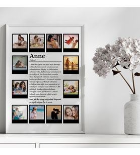 Çocuk Kalbi Atölyesi - Kişiye Özel Anne Tanımı Fotoğraflı Tasarım Tablo , Anneler Günü Hediyesi, Anneler Günü Tablosu (Doğal Beyaz)