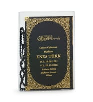 50 Adet İsim Baskılı Kutulu Tesbihli Orta Boy Deri Ciltli Yasin Kitabı Mevlüt Hediyesi Siyah