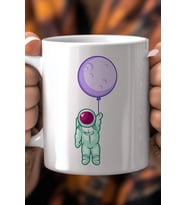 Astronot Temalı 330ml Baskılı Beyaz Seramik Kupa Bardak
