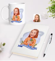 BK Gift Kişiye Özel Öğretmen Karikatürlü Beyaz Defter Kalem Kupa Seti - 4