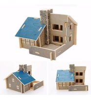 Pazarız 3D Ahşap Puzzle Yapboz Maket Mavi Ev Boyanabilir