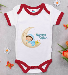 BK Kids Uykucu Oğlan Tasarımlı Kırmızı Bebek Body Zıbın-1