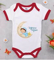 BK Kids Uykucu Oğlan Tasarımlı Kırmızı Bebek Body Zıbın-1