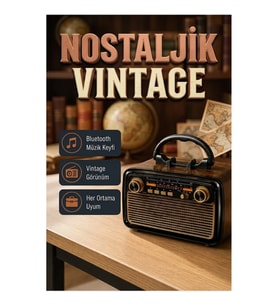Nostaljik Bluetooth Müzik Kutusu – Ahşap Dokulu Vintage Tasarım ve LED Aydınlatma