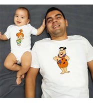 Babalar Günü Hediyesi Baba bebek  Kombin Çakmaktaş Baba Kız Tshirt Zıbın (Beyaz)