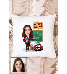 Kadın Matematik Öğretmenine Hediye Karikatürlü Kişiye Özel Yastık