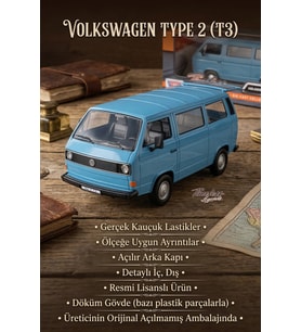 Motormax 1:24 Volkswagen Type 2 (T3) Mavi Klasik Metal Model Araba Resmi Lisanslı Diecast