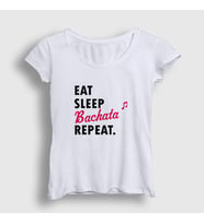 Presmono Kadın Beyaz Eat Sleep Bachata Repeat Hediye Dance Dansçı T-Shirt 464179tt (Beyaz)