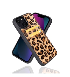 Bouletta Apple iPhone 14 Uyumlu Deri Kartlıklı Arka Kapak LEO1 Leopar
