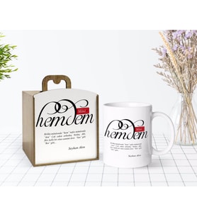 BK Gift Kişiye Özel Ahşap Kutuda Mânâ Hemdem Tasarımlı Beyaz Kupa Bardak-1