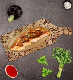 BK Gift Retro Motif Tasarımlı Dikdörtgen Şeklinde Doğal Ahşap Servis ve Sunum Tabağı Model 3
